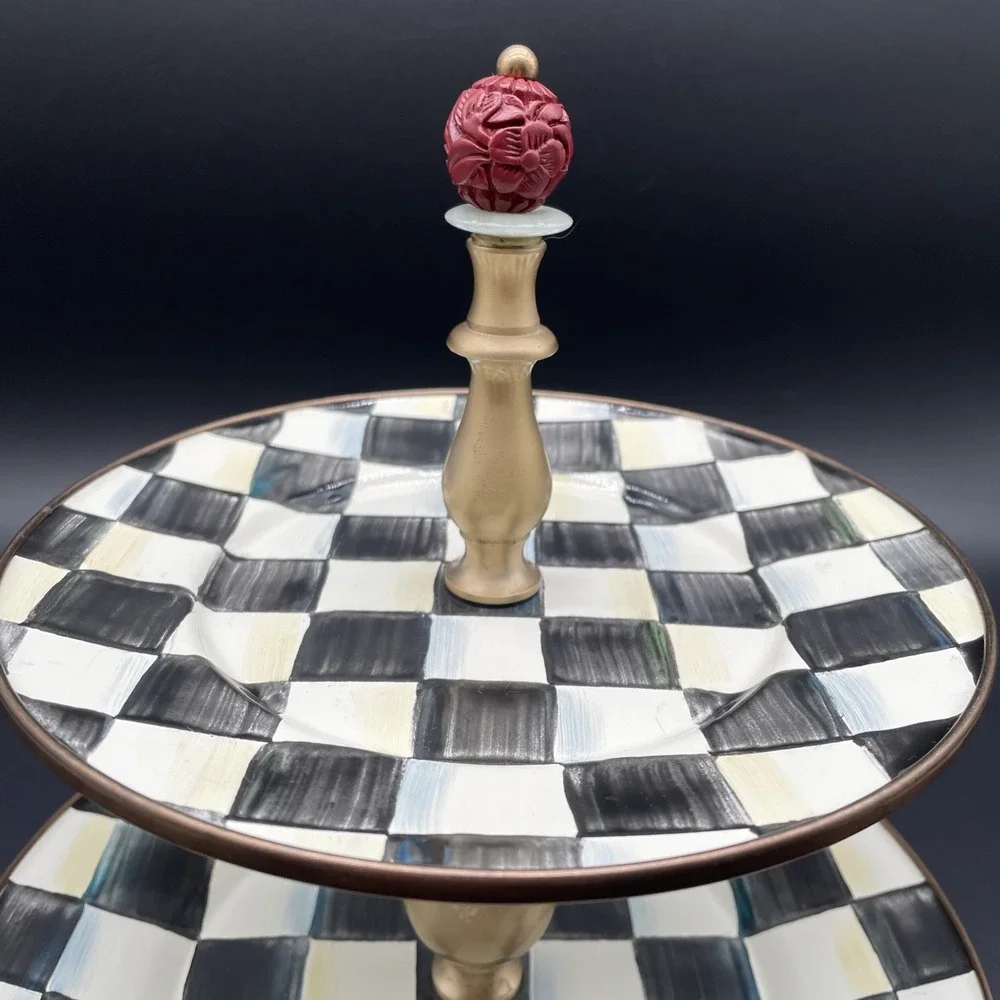 MacKenzie-Childs Courtly Check Enamel Brass Two-Tier Sweet Stand 11
